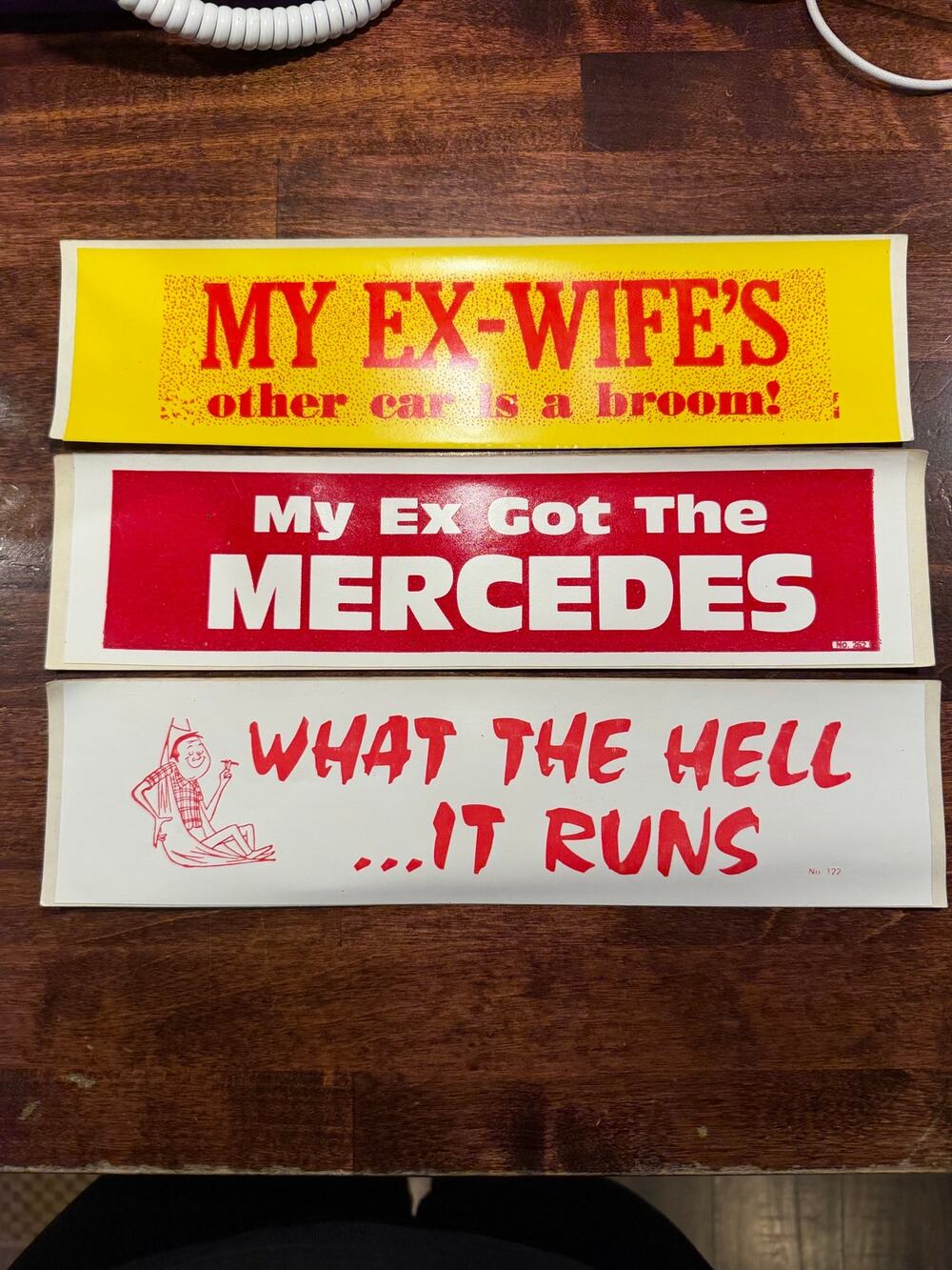 Vintage Bumper StickerLot-My Ex-WifeOther Car/Ex Got Mercedes/What The Hell-NOS⁠